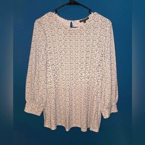 Adrianna Papell Black and White Bishop Sleeve Blouse, Size L